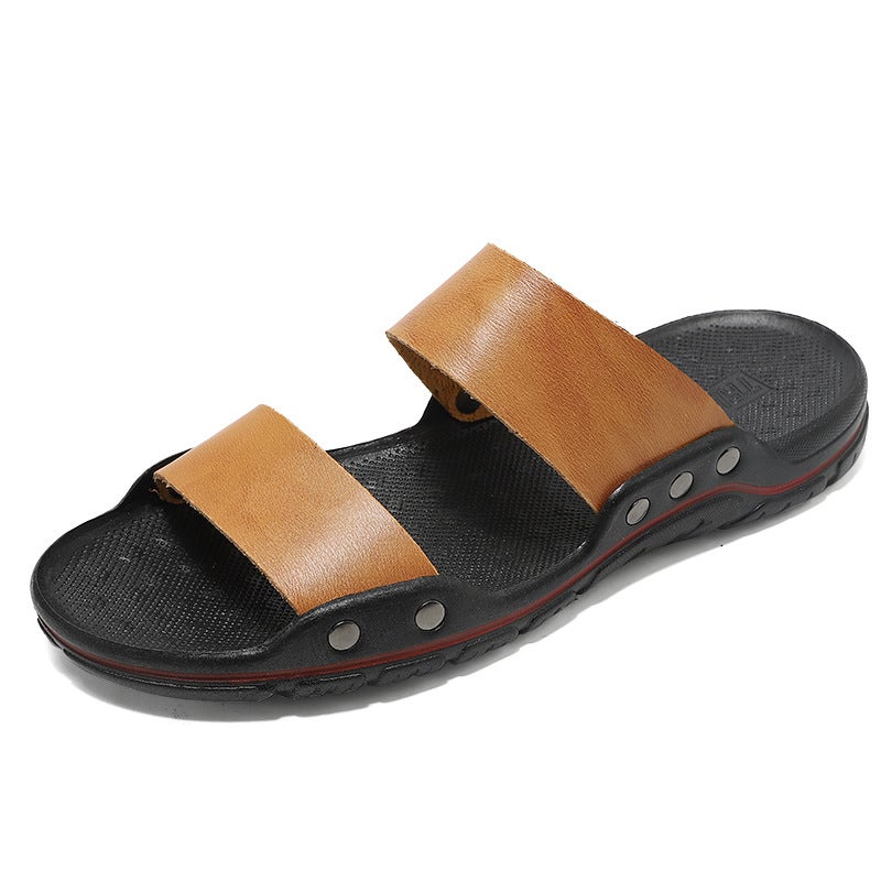 Large Size Men'S Slippers Summer Cowhide Slipper Outdoor Breathable Sandals Korean Fashion Beach Shoes Generation Hair - Image 1