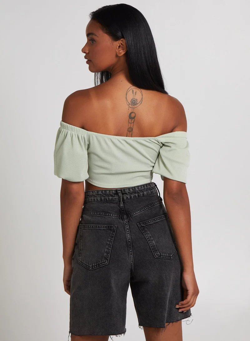 Pink Vanilla Waffle Rib Ruched Crop Top
