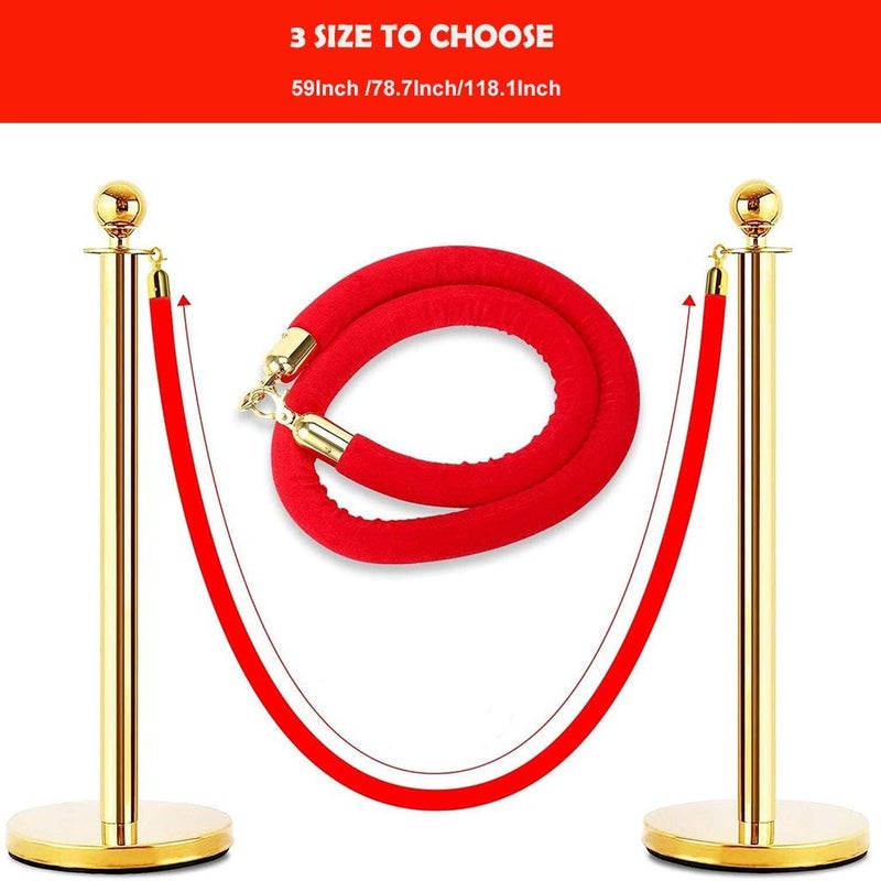 klarako59/78.7/118.1 inches Barrier Rope Crowd Control Stanchion Queue Velvet Rope with Gold Color Plated Hooks klarakoas described+as described, Red 78.7 inch - Image 3