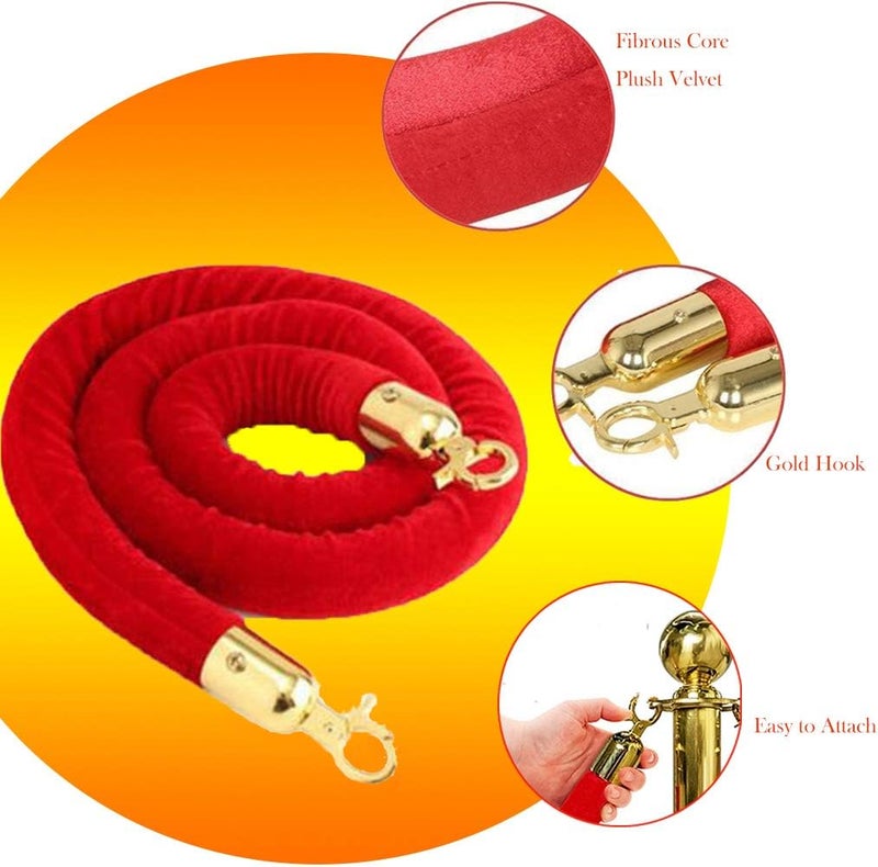 klarako59/78.7/118.1 inches Barrier Rope Crowd Control Stanchion Queue Velvet Rope with Gold Color Plated Hooks klarakoas described+as described, Red 78.7 inch - Image 2
