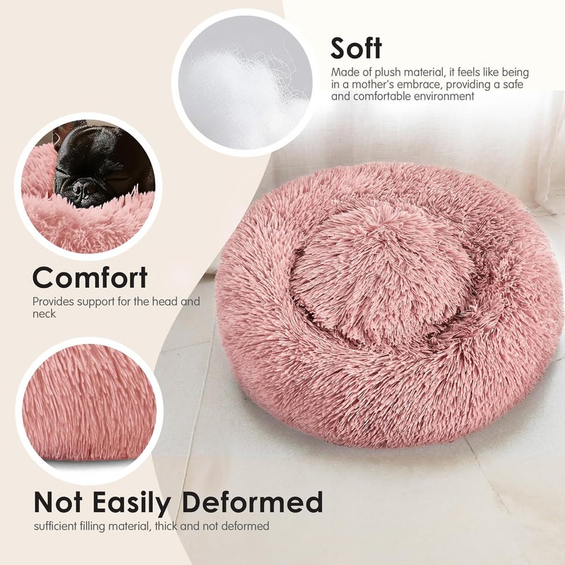 Hoewina Dog & Cat Bed, 20in Cat Beds for Indoor Cats, Calming Donut Bed for Puppy and Kitten, Washable Round Fluffy Pet Bed for Small Medium Dogs and Cats (Pink) - Image 4