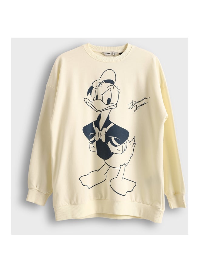 LC WAIKIKI Crew Neck Donald Duck Printed Women's Thick Sweatshirt - Image 1