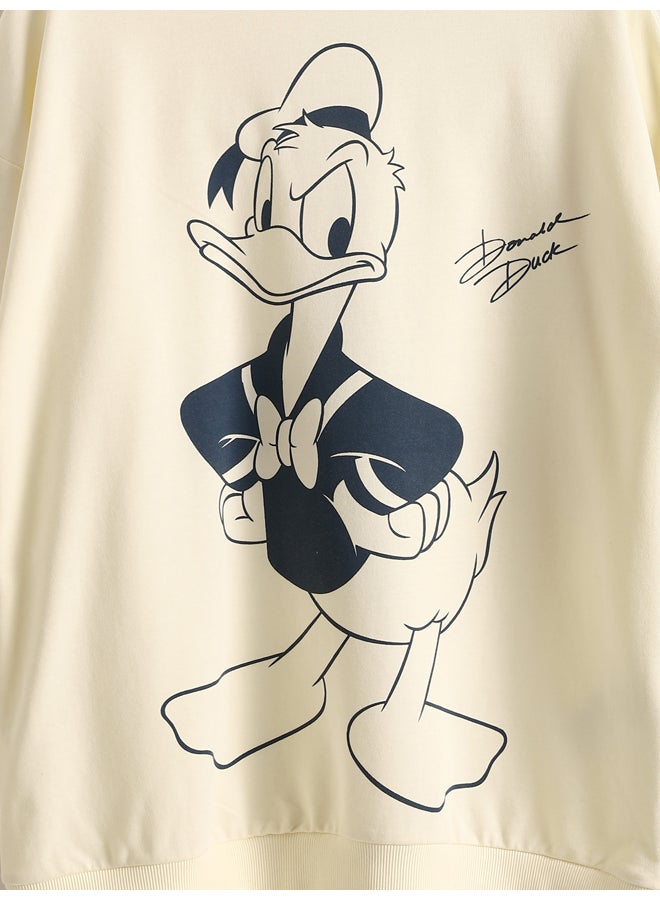 LC WAIKIKI Crew Neck Donald Duck Printed Women's Thick Sweatshirt - Image 3