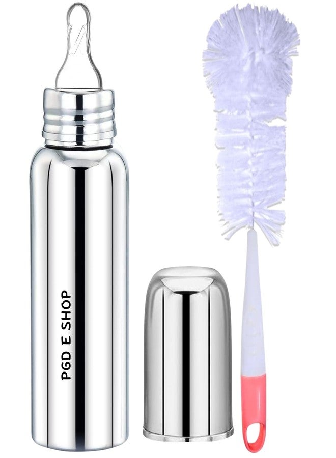 PGD Premium Stainless Steel Baby Feeding Bottle for Kids Milk/Water Feeding with Hook Handle Cleaning Brush (Regular 300ml with Hook Handle Brush) - Image 1