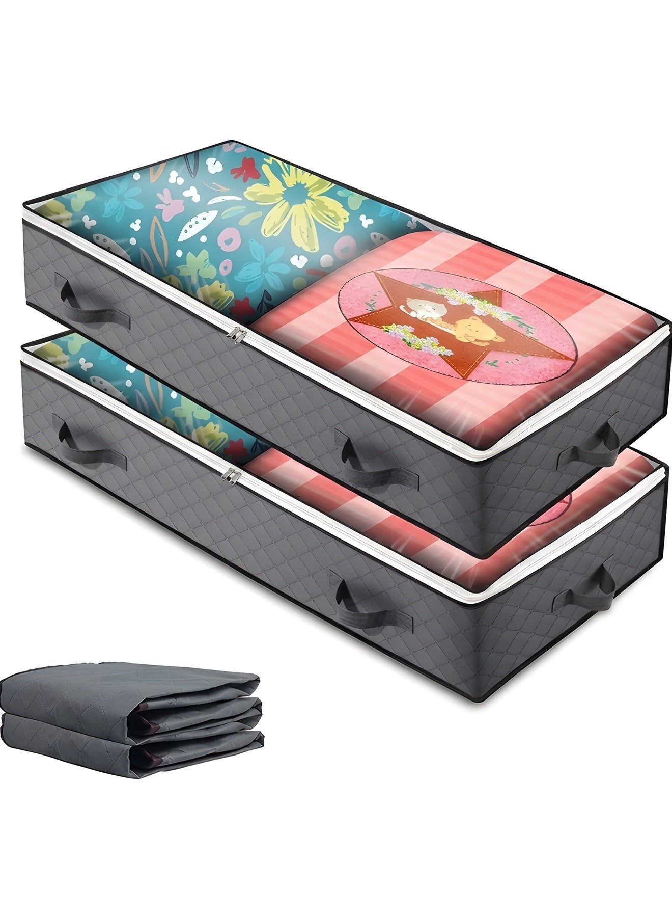 2Pack Clothes Storage Bag Organizer,100L Large Capacity Organizer,Under Bed Storage Bags,Blanket Storage Containers Organizers,Reinforced Handle,Foldable,Storage Bins,For Home Storage