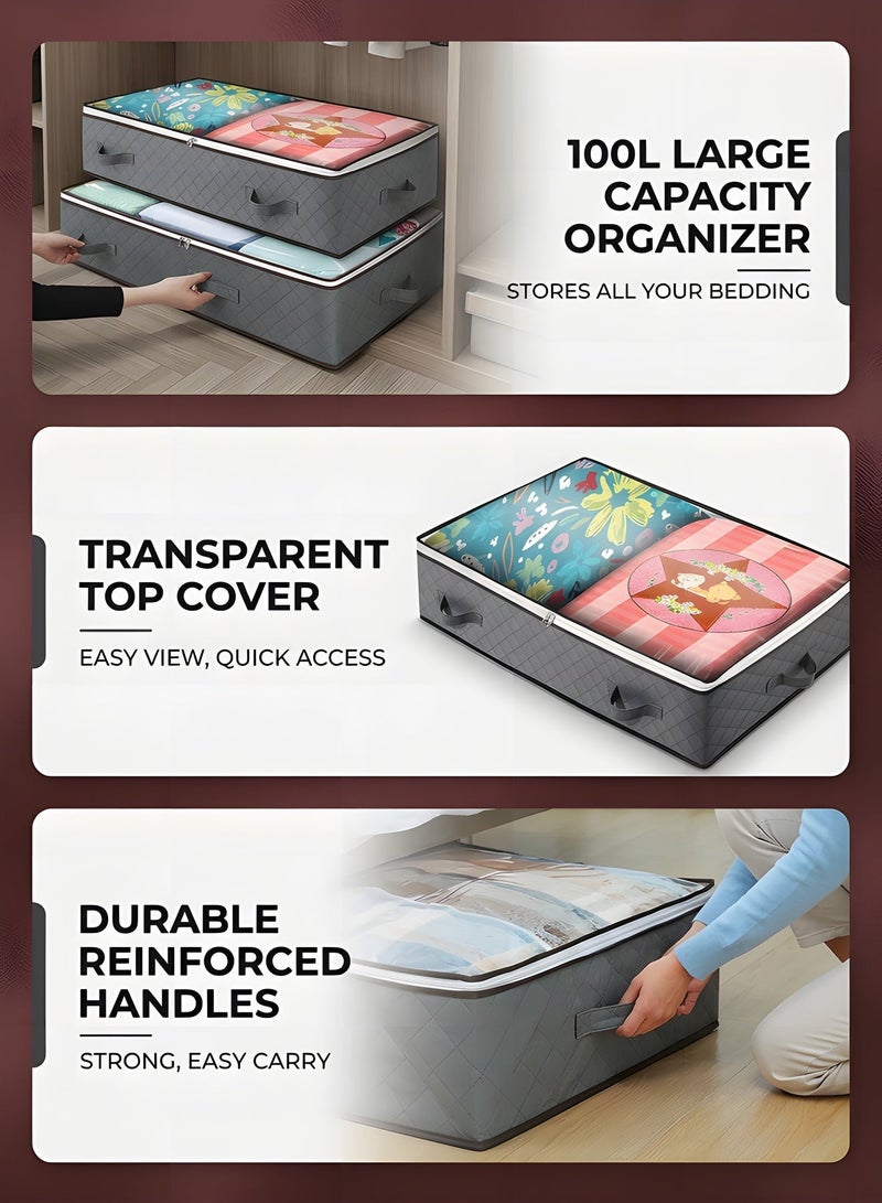 Beauenty 2Pack Clothes Storage Bag Organizer,100L Large Capacity Organizer,Under Bed Storage Bags,Blanket Storage Containers Organizers,Reinforced Handle,Foldable,Storage Bins,For Home Storage - Image 3