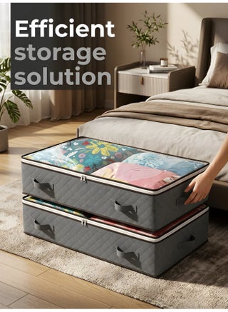 2Pack Clothes Storage Bag Organizer,100L Large Capacity Organizer,Under Bed Storage Bags,Blanket Storage Containers Organizers,Reinforced Handle,Foldable,Storage Bins,For Home Storage - view 4