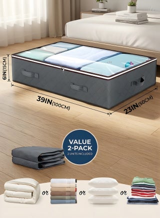 2Pack Clothes Storage Bag Organizer,100L Large Capacity Organizer,Under Bed Storage Bags,Blanket Storage Containers Organizers,Reinforced Handle,Foldable,Storage Bins,For Home Storage - view 2