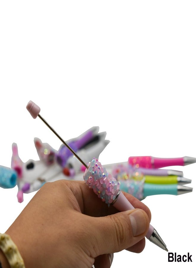 Maydahui 36 PCS Petal Glitter Beadable Ballpoint Pens Retractable Diamond Bead Pen Plastic Handmade DIY Bling Pens Cool Shaft Beaded Pen Black Ink for DIY Making Party Office (Beads Not Included) - Image 5