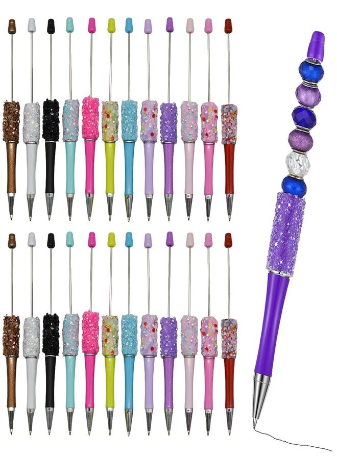 Maydahui 36 PCS Petal Glitter Beadable Ballpoint Pens Retractable Diamond Bead Pen Plastic Handmade DIY Bling Pens Cool Shaft Beaded Pen Black Ink for DIY Making Party Office (Beads Not Included) - Image 1