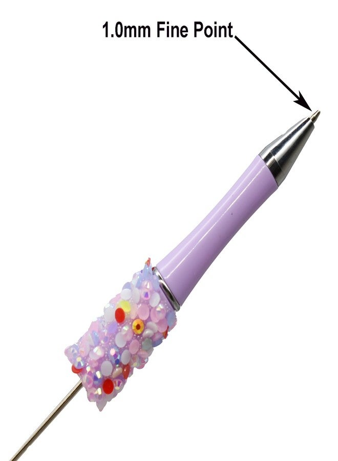 Maydahui 36 PCS Petal Glitter Beadable Ballpoint Pens Retractable Diamond Bead Pen Plastic Handmade DIY Bling Pens Cool Shaft Beaded Pen Black Ink for DIY Making Party Office (Beads Not Included) - Image 4