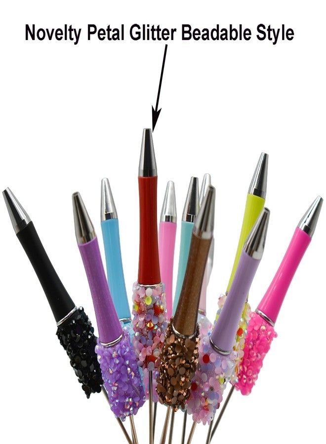 Maydahui 36 PCS Petal Glitter Beadable Ballpoint Pens Retractable Diamond Bead Pen Plastic Handmade DIY Bling Pens Cool Shaft Beaded Pen Black Ink for DIY Making Party Office (Beads Not Included) - Image 3