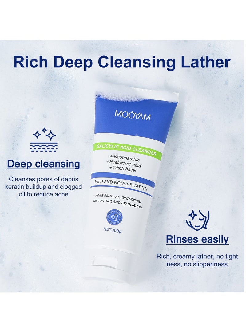 MOOYAM Salicylic Acid Cleanser for Acne, Deeply Cleanses & Exfoliates Acne Removal, Whitening, Oil Control and Exfoliation for All Skin 100g - Image 2