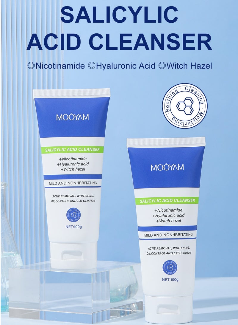 MOOYAM Salicylic Acid Cleanser for Acne, Deeply Cleanses & Exfoliates Acne Removal, Whitening, Oil Control and Exfoliation for All Skin 100g - Image 2