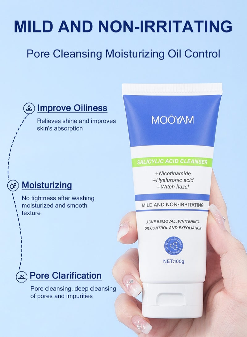 MOOYAM Salicylic Acid Cleanser for Acne, Deeply Cleanses & Exfoliates Acne Removal, Whitening, Oil Control and Exfoliation for All Skin 100g - Image 4
