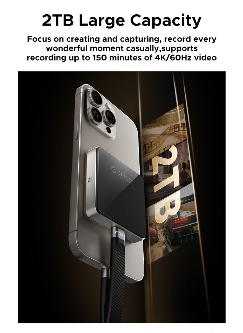 ORICO NVMe M.2 2230 SSD Enclosure, Magnetic SSD Enclosure Compatible with iPhone 15/16 Pro Series ProRes, 10Gbps USB C 3.2 Gen2 Type-C to NVMe Adapter with Protective Case & Lanyard