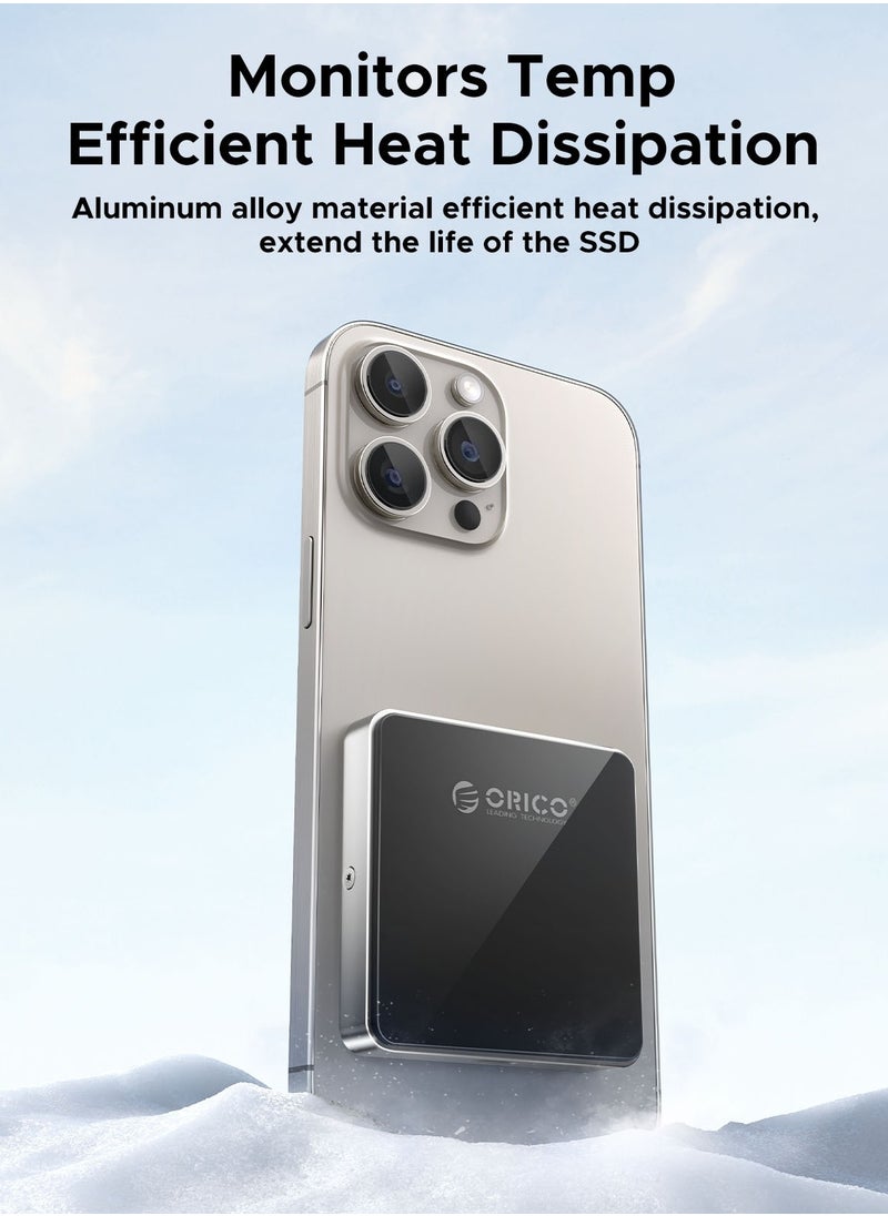 ORICO NVMe M.2 2230 SSD Enclosure, Magnetic SSD Enclosure Compatible with iPhone 15/16 Pro Series ProRes, 10Gbps USB C 3.2 Gen2 Type-C to NVMe Adapter with Protective Case & Lanyard