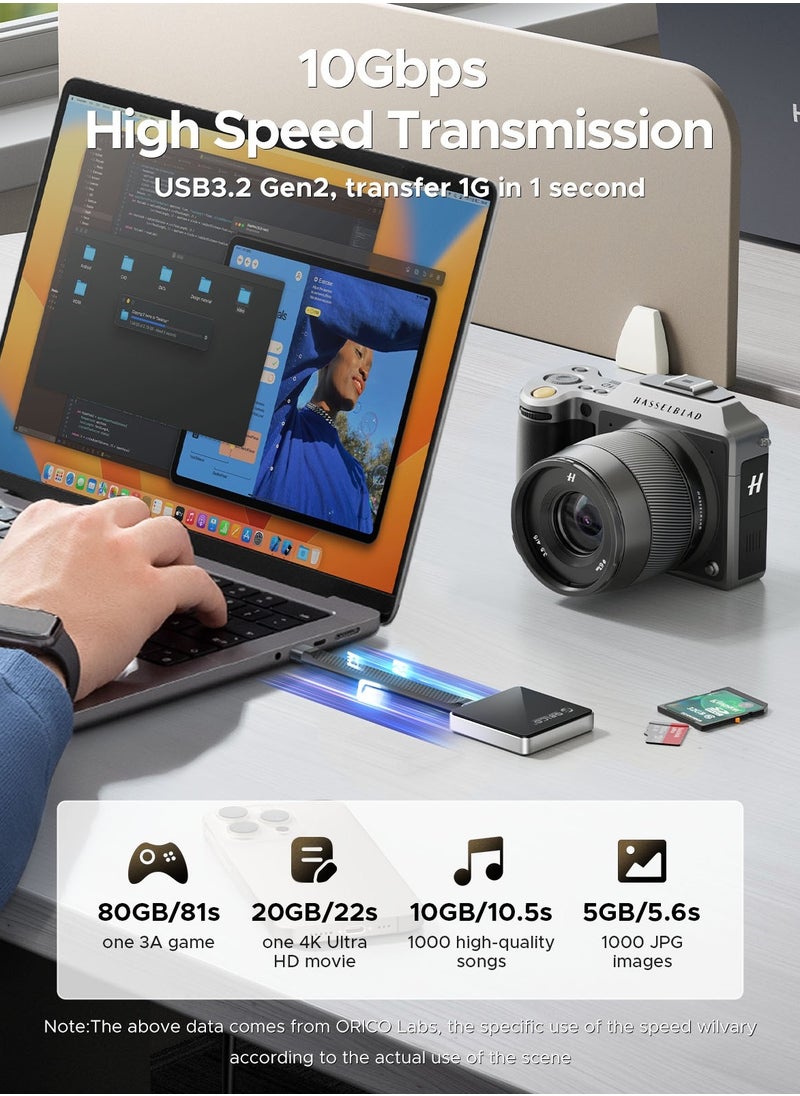 ORICO NVMe M.2 2230 SSD Enclosure, Magnetic SSD Enclosure Compatible with iPhone 15/16 Pro Series ProRes, 10Gbps USB C 3.2 Gen2 Type-C to NVMe Adapter with Protective Case & Lanyard