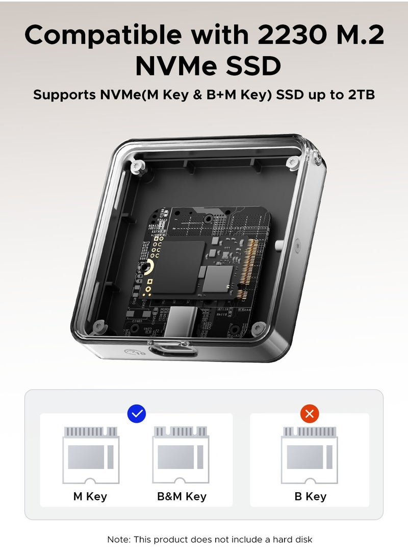 ORICO NVMe M.2 2230 SSD Enclosure, Magnetic SSD Enclosure Compatible with iPhone 15/16 Pro Series ProRes, 10Gbps USB C 3.2 Gen2 Type-C to NVMe Adapter with Protective Case & Lanyard