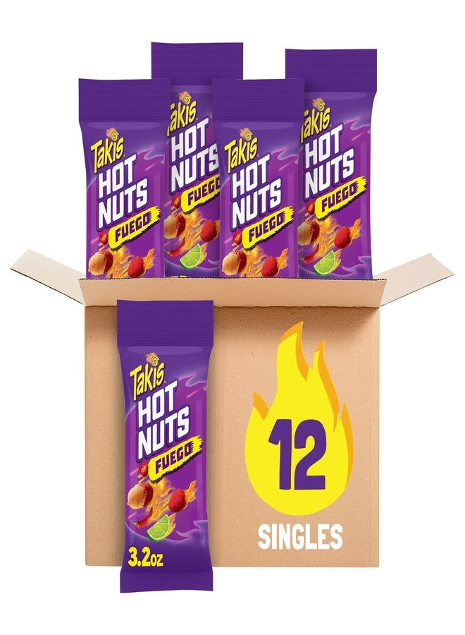 Taki's Takis Fuego Hot Nuts 12 pc / 3.2 oz Snack Size Box, Hot Chili Pepper & Lime Flavored Extreme Spicy Double-Crunch Peanuts - Image 1