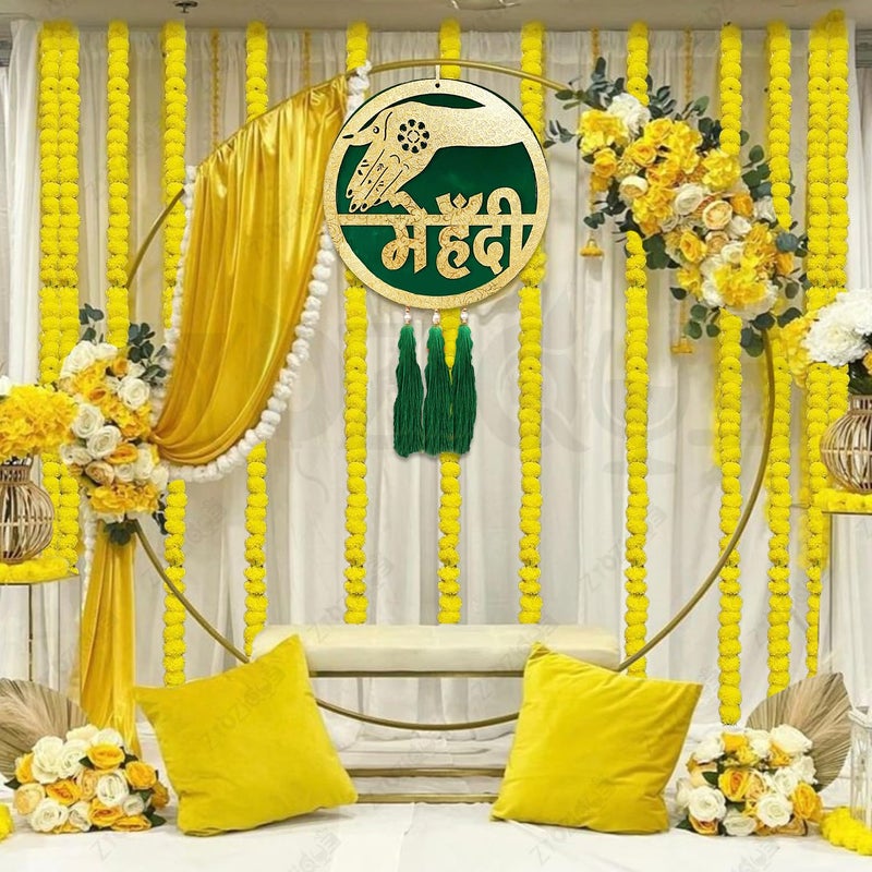 Zyozique Zyozique® Artificial Marigold Garland Flowers & Mehndi Hanging Board | Mehndi Decoration Combo | Decorations for Home, Outdoor, Garden | Backdrop Decorations Items (Pack of 16)  - Image 5