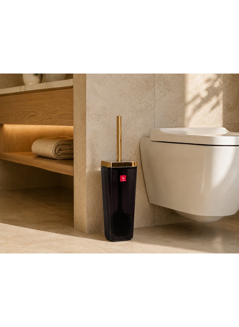 Primanova Toilet Brush with Holder Acrylic Gold-Tone Handle Compact Bathroom Cleaning Set for Home Hotel & Commercial Bathrooms 10 × 10 × 39 cm (Black/Gold) - Image 4
