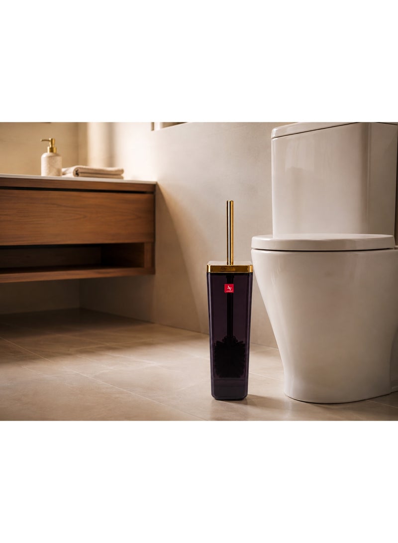 Primanova Toilet Brush with Holder Acrylic Gold-Tone Handle Compact Bathroom Cleaning Set for Home Hotel & Commercial Bathrooms 10 × 10 × 39 cm (Black/Gold) - Image 3