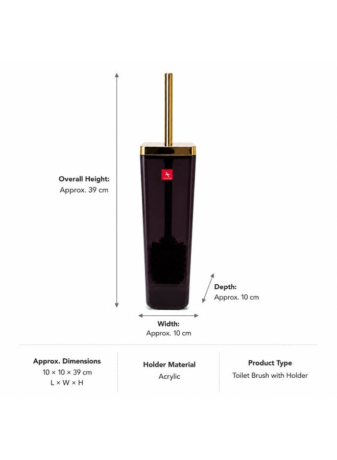 Primanova Toilet Brush with Holder Acrylic Gold-Tone Handle Compact Bathroom Cleaning Set for Home Hotel & Commercial Bathrooms 10 × 10 × 39 cm (Black/Gold) - Image 5