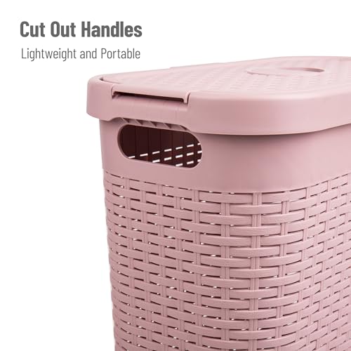 Mind Reader Slim Laundry Hamper with Lid, 40L Clothes Basket, Narrow Tapered Design with Ventilated Cutout Pattern, Plastic, Pink - Image 4