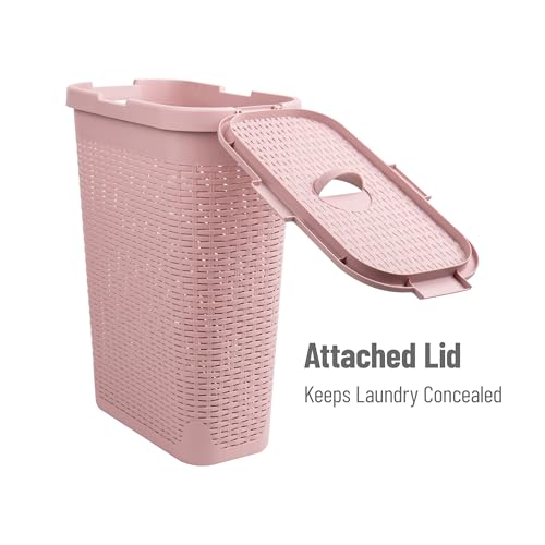 Mind Reader Slim Laundry Hamper with Lid, 40L Clothes Basket, Narrow Tapered Design with Ventilated Cutout Pattern, Plastic, Pink - Image 5