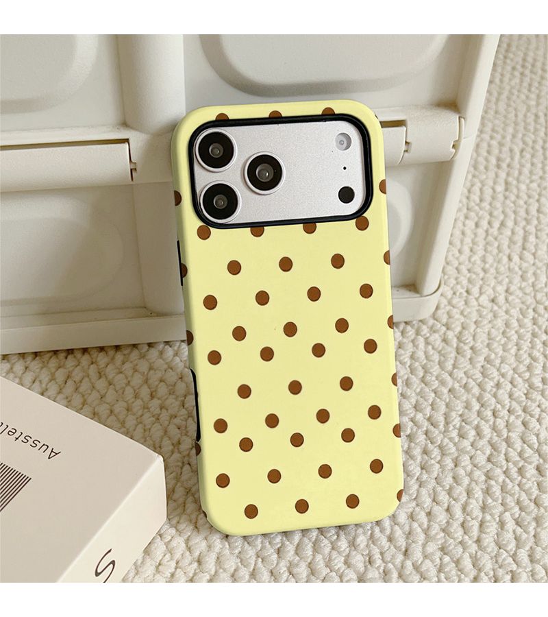 حافظة هاتف لجهاز iPhone 13 Pro مزيج الألوان 1 مضادة للسقوط تصميم بسيط فاخر أصفر كريمي بنمط النقاط المنقطة فيلم مزدوج مادة TPU صلبة - Image 4