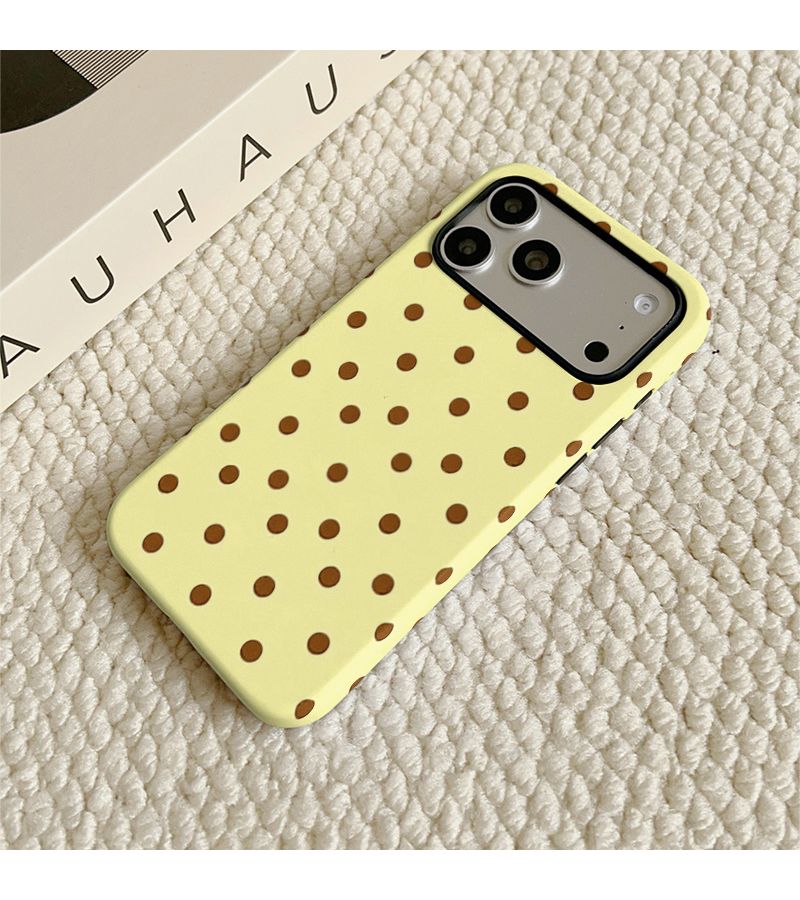 حافظة هاتف لجهاز iPhone 13 Pro مزيج الألوان 1 مضادة للسقوط تصميم بسيط فاخر أصفر كريمي بنمط النقاط المنقطة فيلم مزدوج مادة TPU صلبة - Image 2