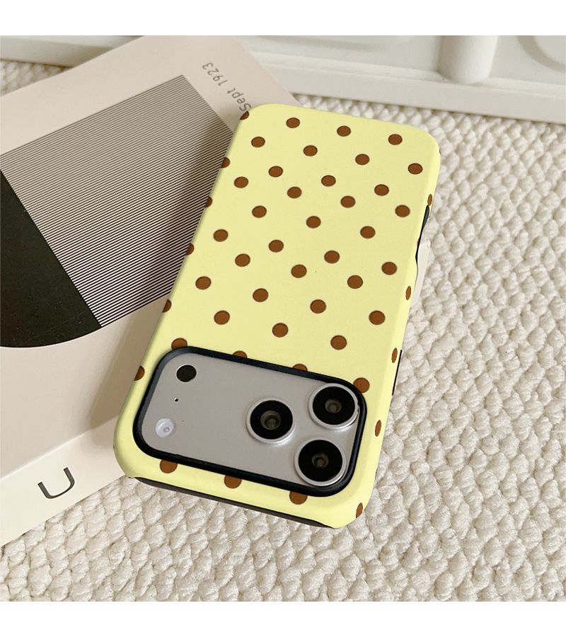 حافظة هاتف لجهاز iPhone 13 Pro مزيج الألوان 1 مضادة للسقوط تصميم بسيط فاخر أصفر كريمي بنمط النقاط المنقطة فيلم مزدوج مادة TPU صلبة - Image 3