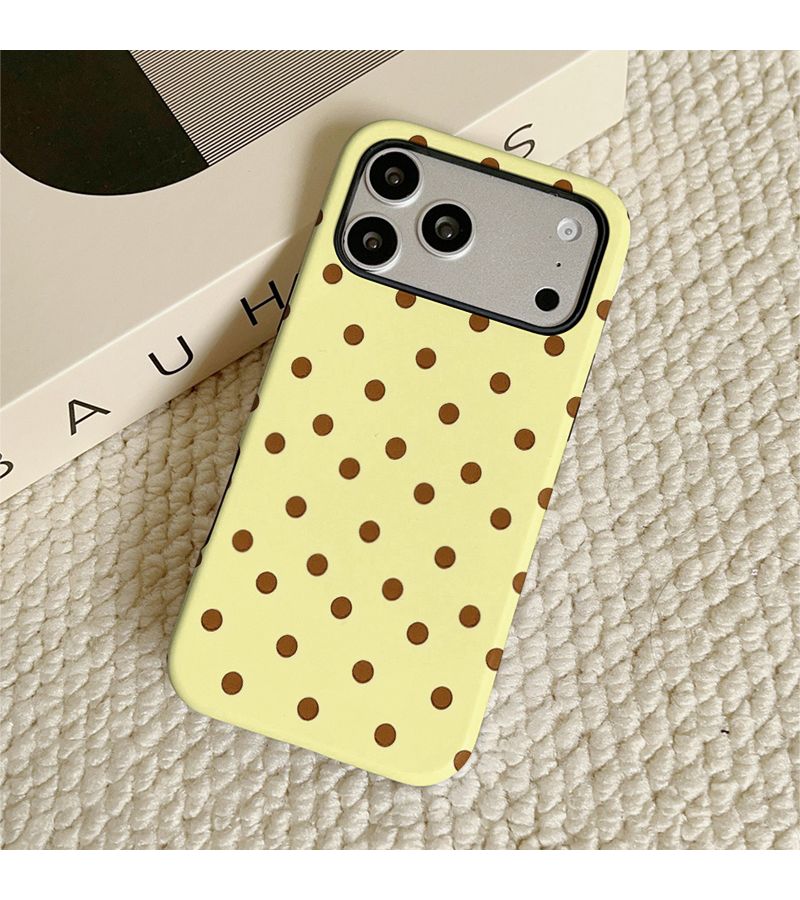 حافظة هاتف لجهاز iPhone 13 Pro مزيج الألوان 1 مضادة للسقوط تصميم بسيط فاخر أصفر كريمي بنمط النقاط المنقطة فيلم مزدوج مادة TPU صلبة - Image 5