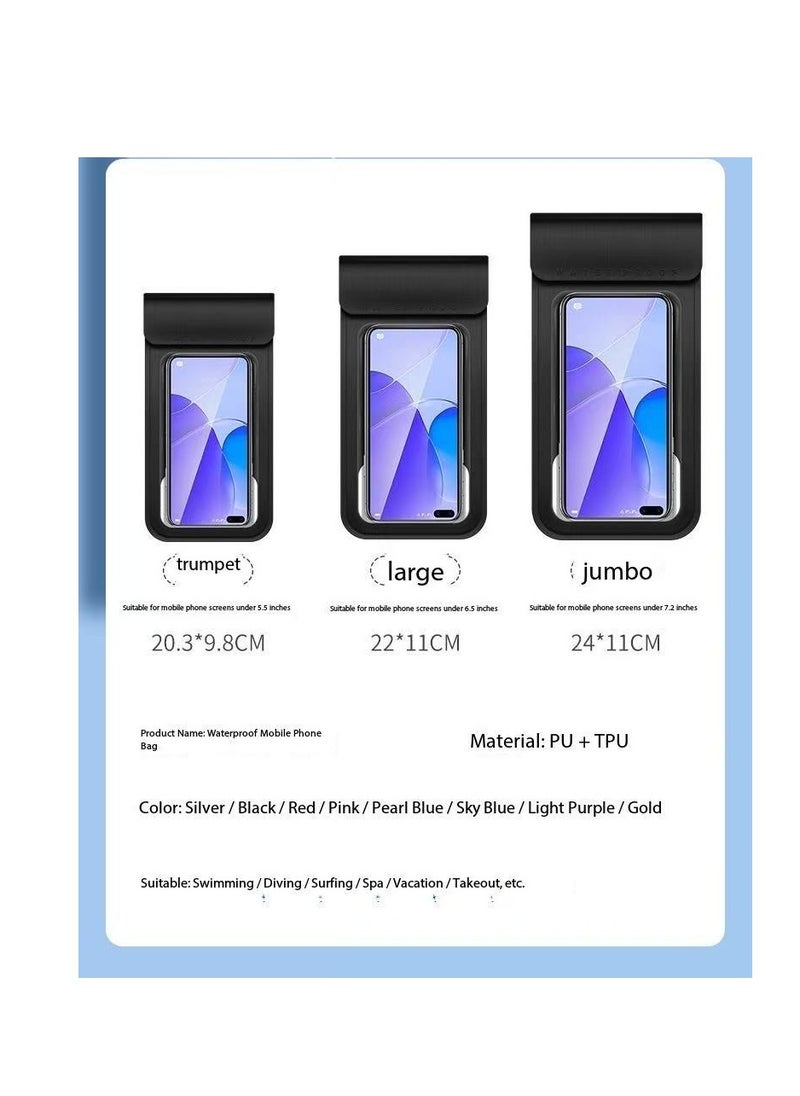CityRiya-Long IPX8 Certified 30M Heavy Rainproof Phone Pouch for Food Delivery Riders - Sealed Transparent Touch Screen Case with Reflective Lanyard & Bike Mount Compatibility - Fit iPhone 16/15/14, Galaxy S25/S24 - Up to 7.2" Screen - Durable PVC, Shockproof & Anti-Scratch - 2 Pack（Black-7.2inch,FLL007111）  - Image 2