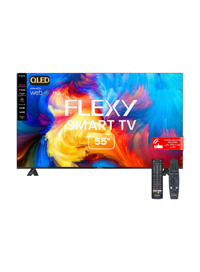 Flexy 55-Inch QLED 4K UHD Smart TV – webOS, Dolby Atmos, ThinQ AI, 3840×2160, HDR, WiFi, Bluetooth, 2 HDMI, 2 USB, Built-in Receiver, Dual Remotes, 2-Year Warranty. - Image 1