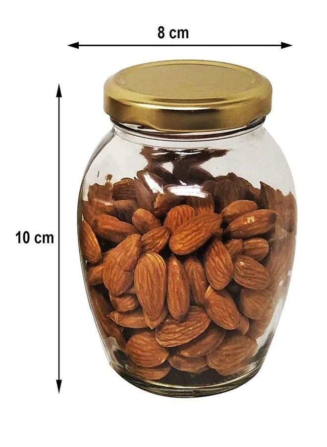 WEZOSHINET Matka Shape Kitchen Storage Jars And Containers With Airtight Metal Lid For Spice Jam Honey & Decoration Craft Work 350 Ml (Golden Lid Set Of 3), Blue - Image 4