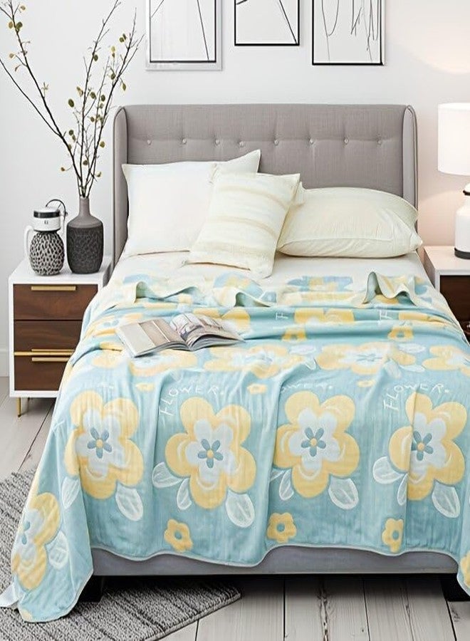 NIDITW Sunflower Muslin Bed Blanke King Size 90x104 Inches 100% Cotton Cooling Breathable for Hot Sleepers Lightweight Summer Throw for Bed Couch Sofa Picnic (Sunflower Blue, 90"x104") - Image 5