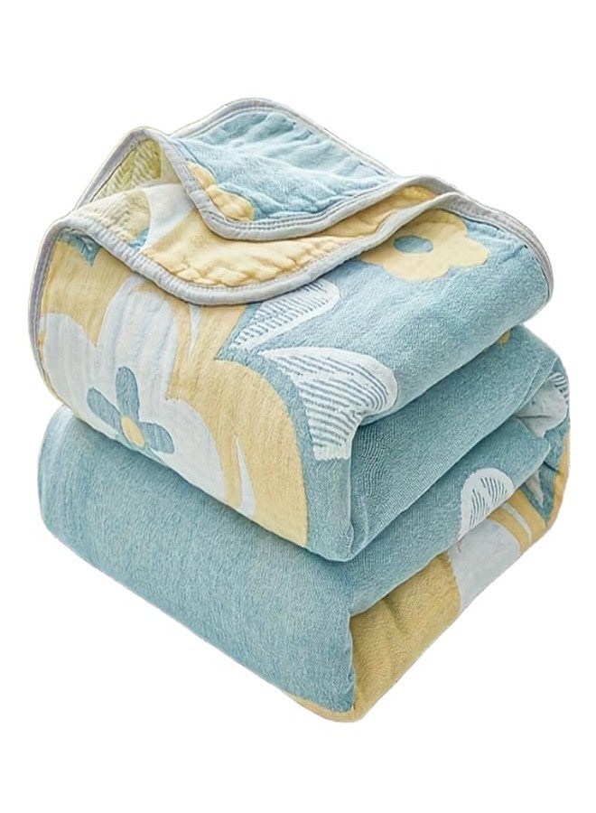 NIDITW Sunflower Muslin Bed Blanke King Size 90x104 Inches 100% Cotton Cooling Breathable for Hot Sleepers Lightweight Summer Throw for Bed Couch Sofa Picnic (Sunflower Blue, 90"x104") - Image 1