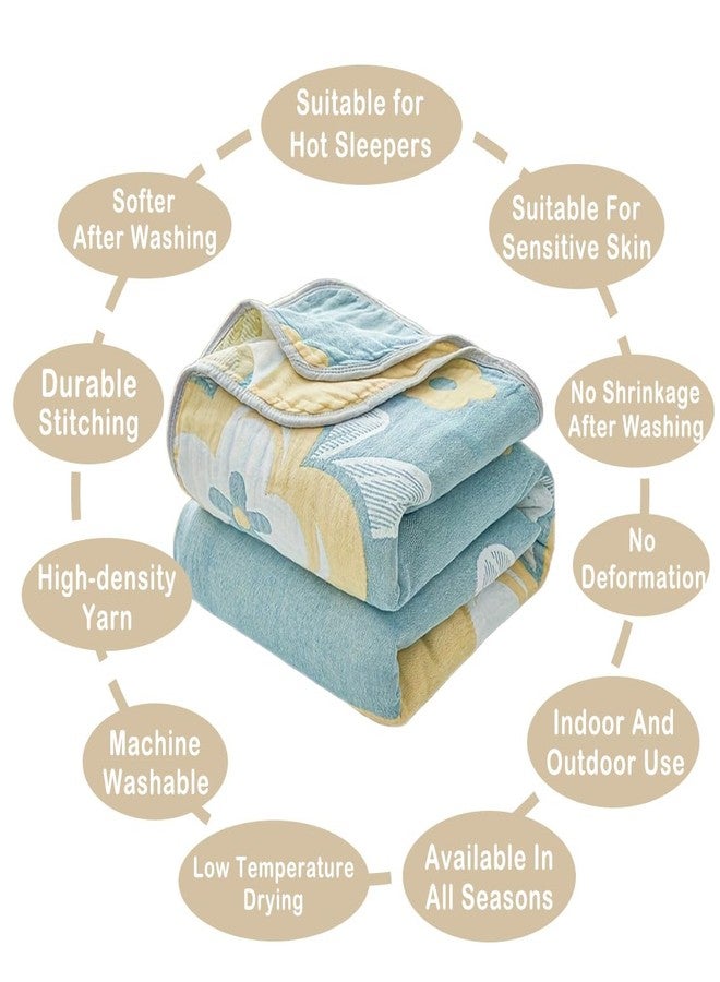 NIDITW Sunflower Muslin Bed Blanke King Size 90x104 Inches 100% Cotton Cooling Breathable for Hot Sleepers Lightweight Summer Throw for Bed Couch Sofa Picnic (Sunflower Blue, 90"x104") - Image 3