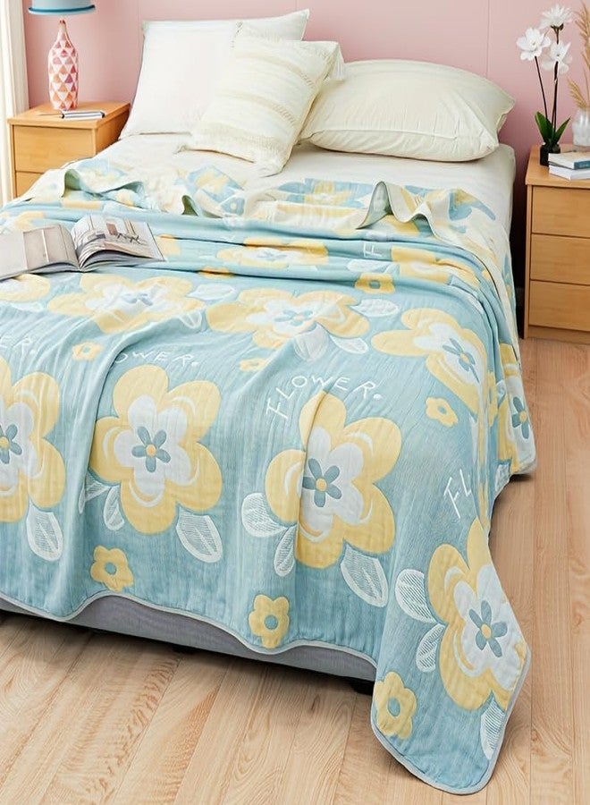 NIDITW Sunflower Muslin Bed Blanke King Size 90x104 Inches 100% Cotton Cooling Breathable for Hot Sleepers Lightweight Summer Throw for Bed Couch Sofa Picnic (Sunflower Blue, 90"x104") - Image 2