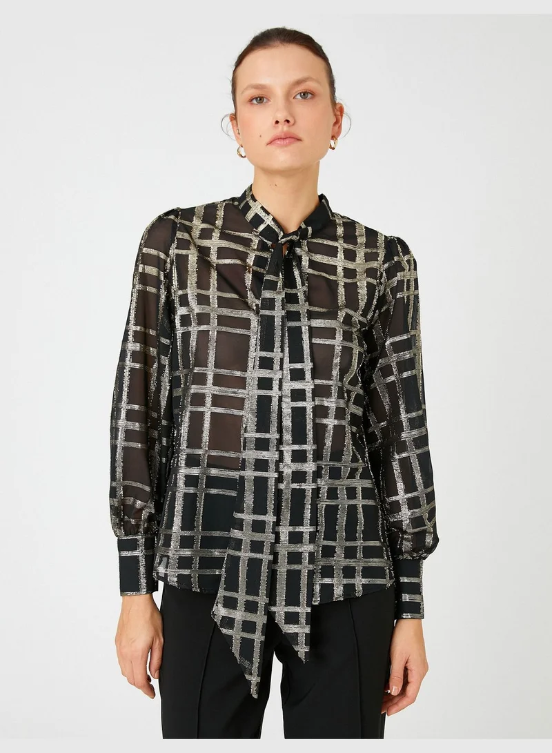 KOTON Chiffon Blouse Shawl Neck Long Sleeve