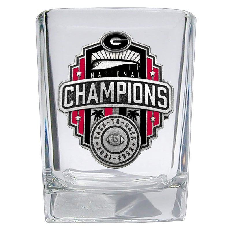 Heritage Pewter Heritage Pewter Georgia Bulldogs 2022 National Championship Square Shot Glass  HandSculpted 15 Ounce Shot Glass  Intricately Crafted Metal Pewter Alma Mater Inlay 