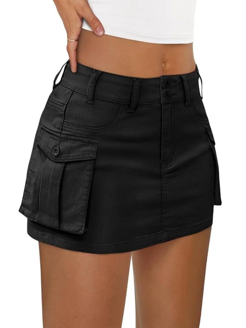 LILLUSORY Women Mini Skirt Skort Denim Jean 2026 Spring Summer y2k Cute Clothes Going Out Club Concert Outfit Western Cowgirls Trendy Fashion Sexy Short Teen Girls Cargo Black L - Image 1