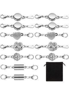 Mtlee 12 Pcs Necklace Magnetic Clasps And Closures Magnetic Lobster Clasps Silver Magnetic Jewelry Clasps Locking Necklace Extender Round Rhinestone Ball Magnetic Clasps For Bracelets Making Multiple Styles  - Image 1