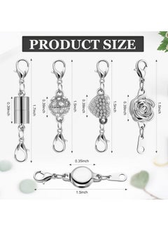 Mtlee 12 Pcs Necklace Magnetic Clasps And Closures Magnetic Lobster Clasps Silver Magnetic Jewelry Clasps Locking Necklace Extender Round Rhinestone Ball Magnetic Clasps For Bracelets Making Multiple Styles  - Image 2