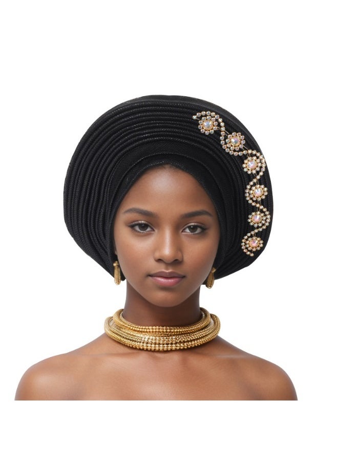 Generic Sparkling Rhinestone Layered Tied Band Hat for Nigerian Wedding Party  - Image 2