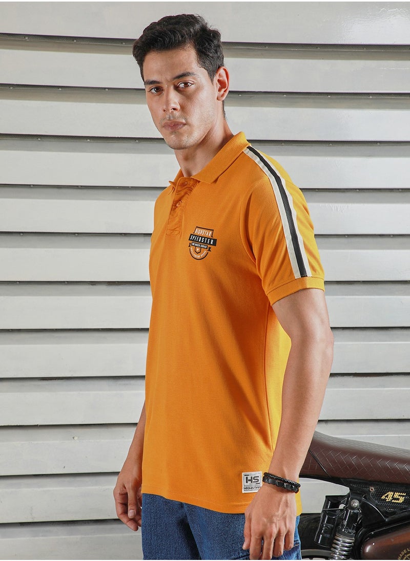 HIGH STAR Polo Collar Typographic Applique Casual T-shirt for Men  - Image 2