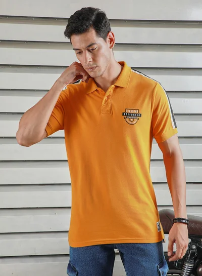 HIGH STAR Men's Yellow 100% Cotton Solid Pattern Polo Regular Fit T-Shirt
