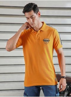 HIGH STAR Polo Collar Typographic Applique Casual T-shirt for Men  - Image 1